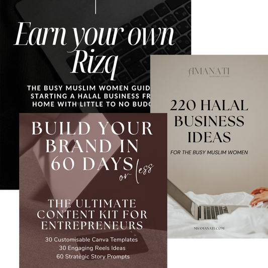 BUNDLE – EBOOK Earn your Own Rizq + 220 Halal business ideas guide + 60 Days Done-For-You instagram content